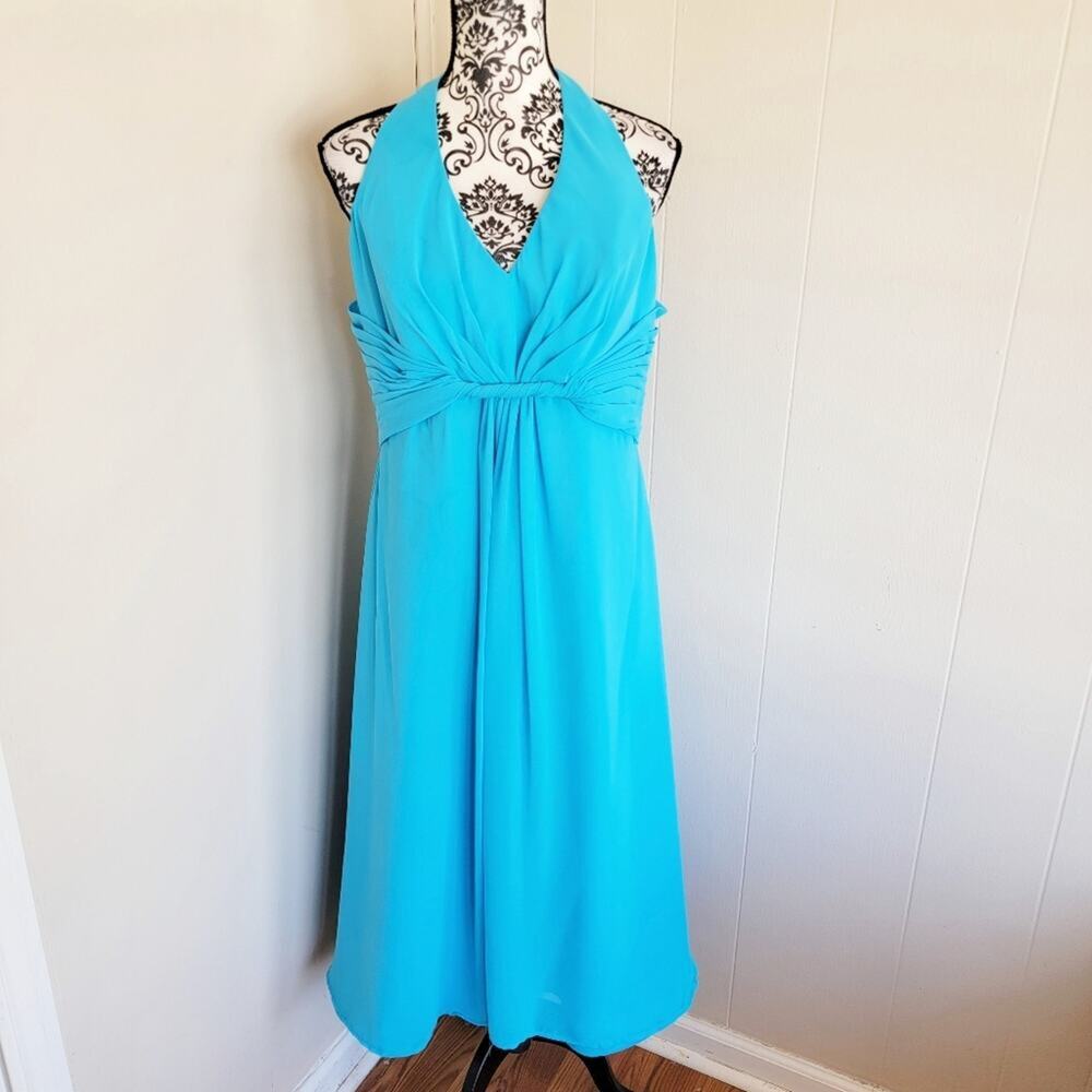MoriLee V-neck‎ Knee Length Fit & Flare Halter Dress